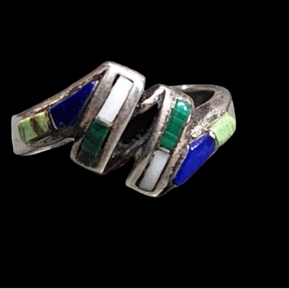 Vintage Sterling Silver Native American Zuni Artist Laahty Morris Inlay Sz 6.5